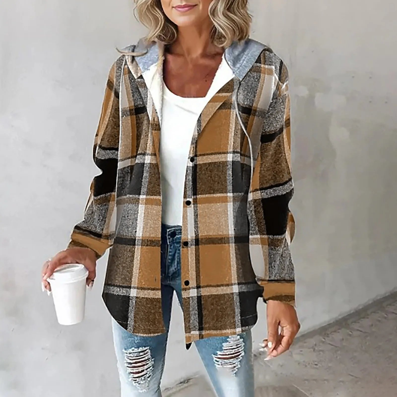 LARA CHECKERED OVERSHIRT WITH HOOD