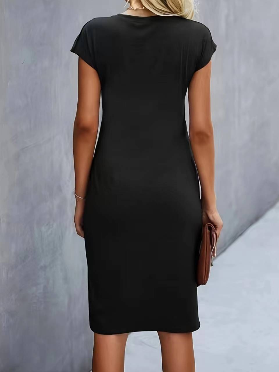 Lenora Elegant Fitted Midi Dress with Side Pleats