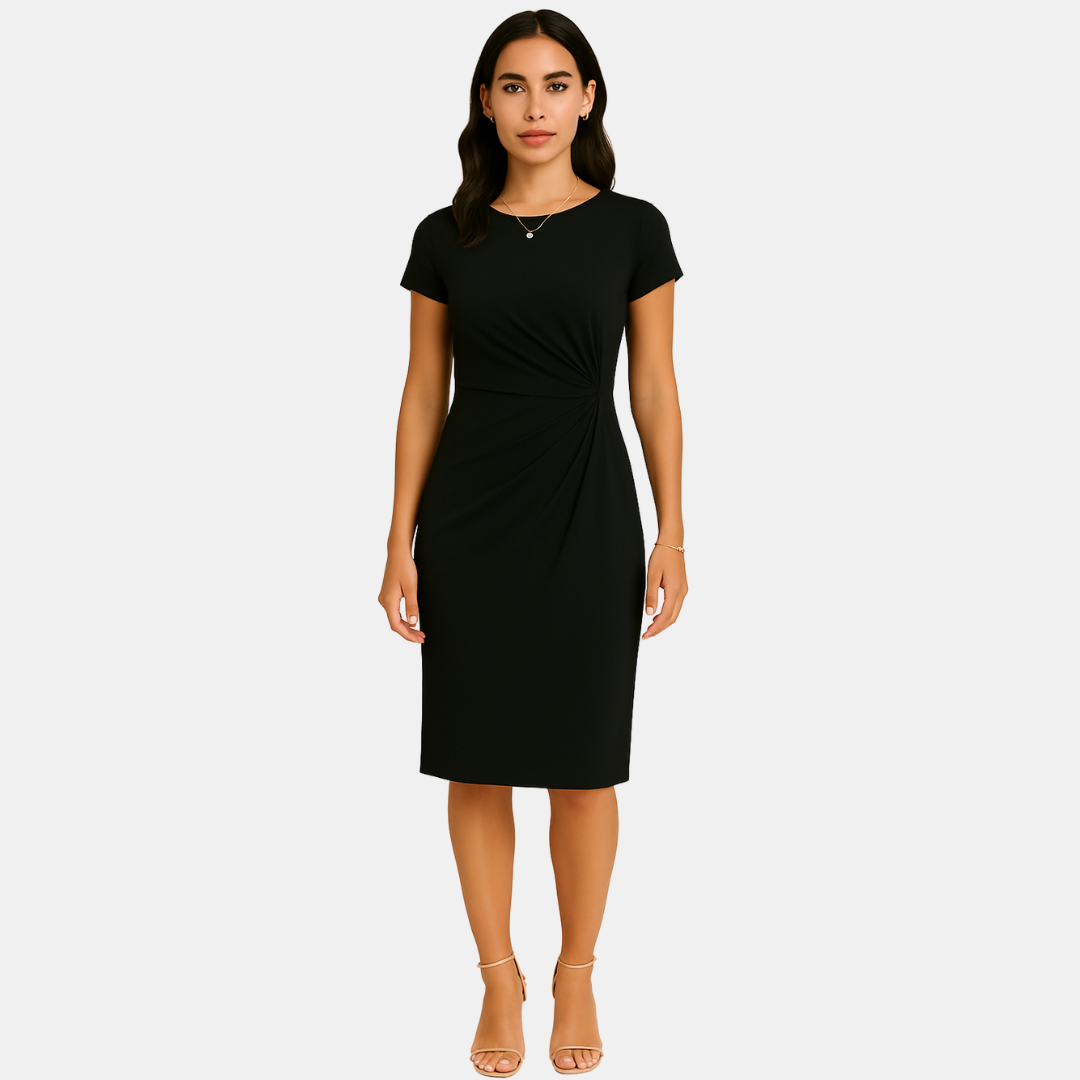 Lenora Elegant Fitted Midi Dress with Side Pleats