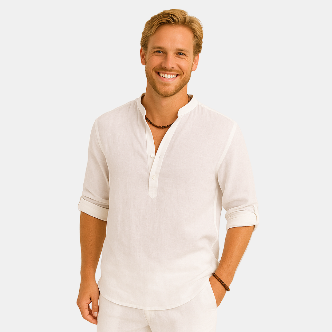 Micha Mandarin Collar Linen-Look Shirt for Men