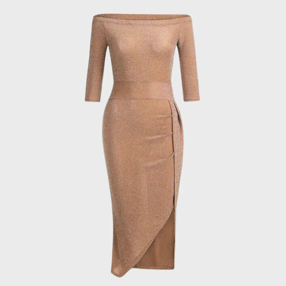 Miley Off-Shoulder Midi Dress with Side Slit