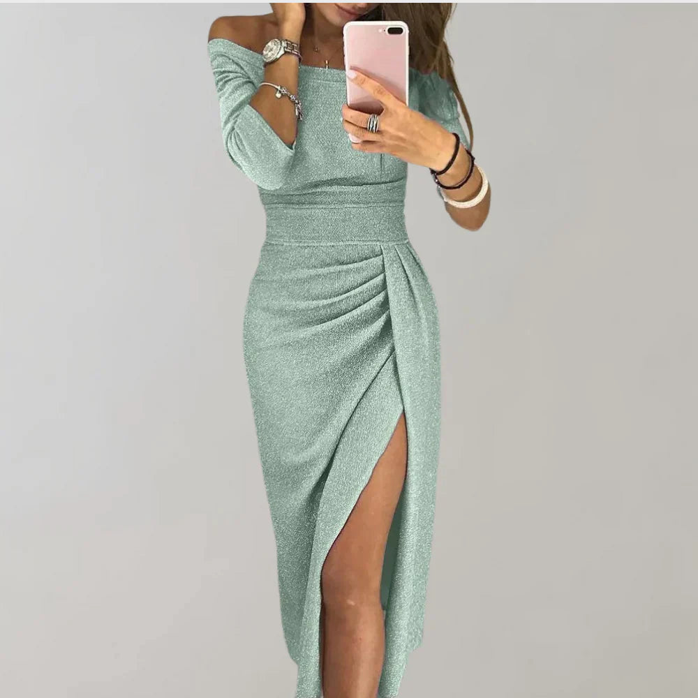 Miley Off-Shoulder Midi Dress with Side Slit