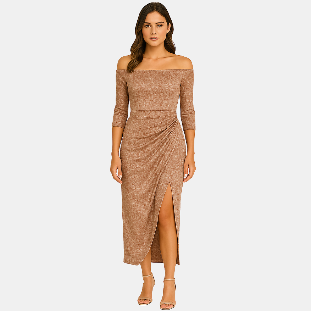 Miley Off-Shoulder Midi Dress with Side Slit