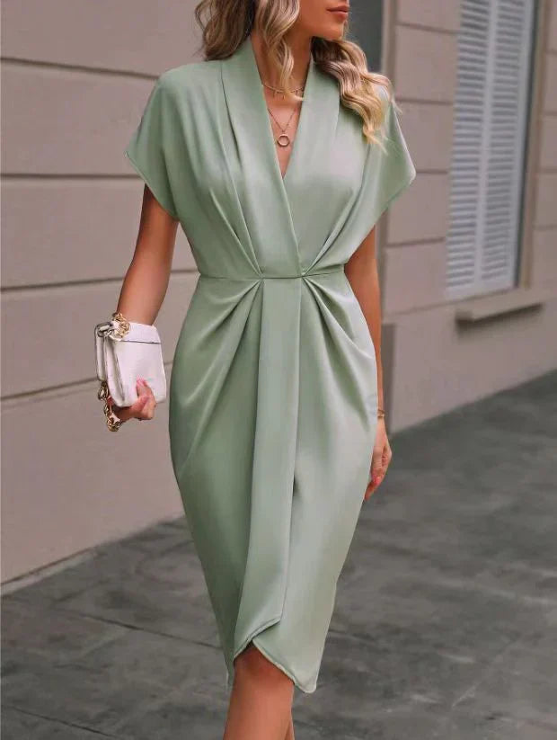 Saphira Twist-Front Midi Dress with Cap Sleeves