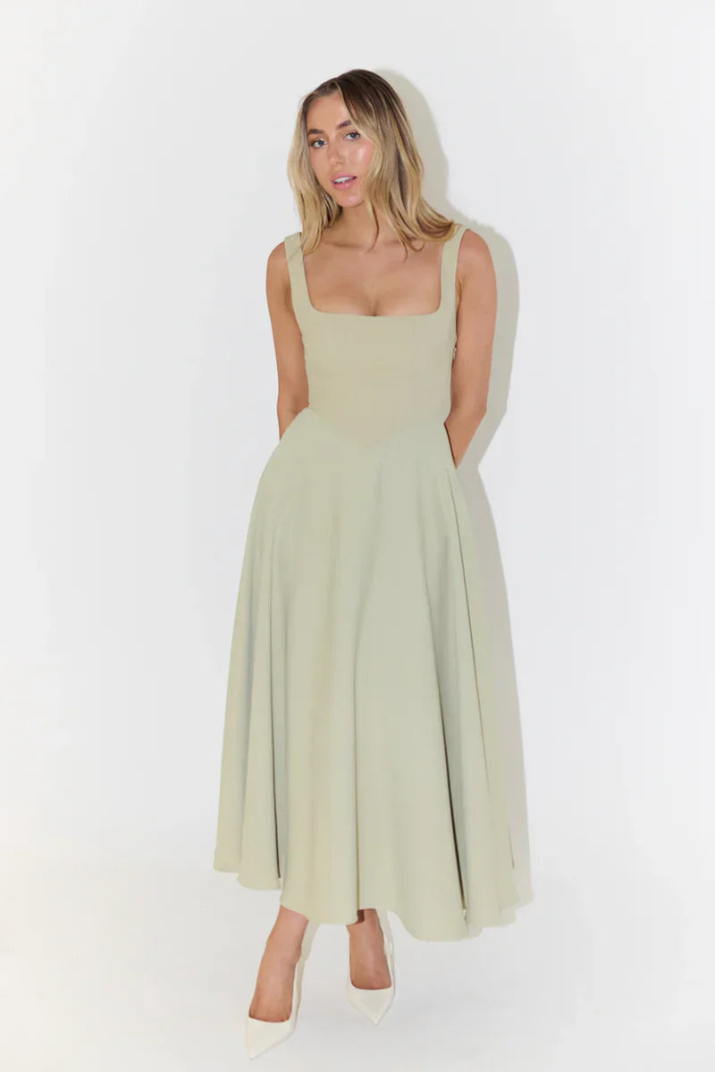 Shayla Square-Neck Midi Dress for Women