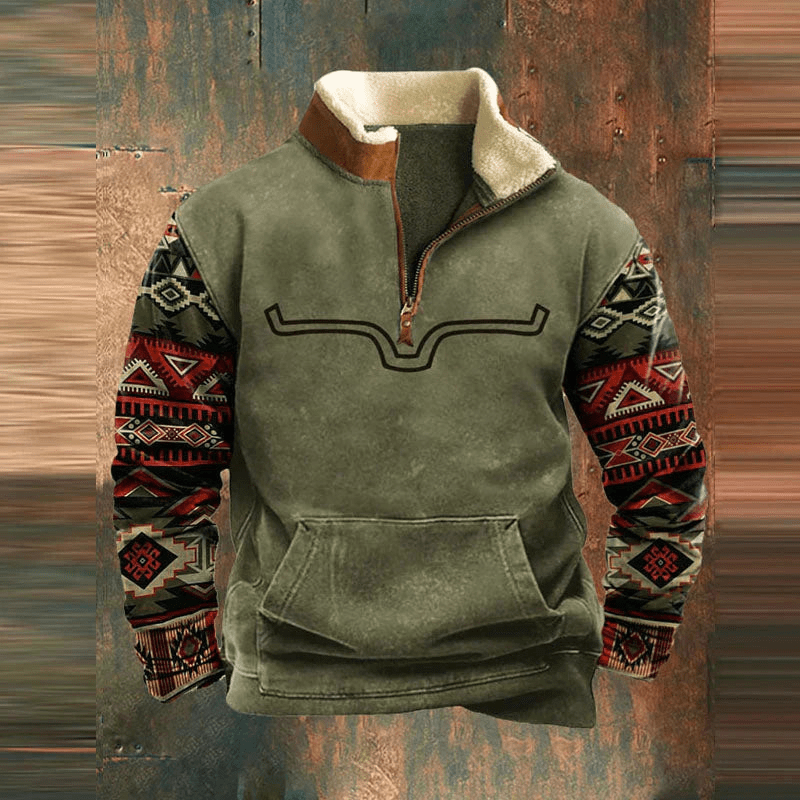 Stefan Men’s Aztec Sleeve Quarter-Zip Sweater