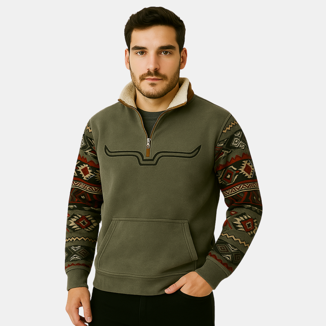 Stefan Men’s Aztec Sleeve Quarter-Zip Sweater