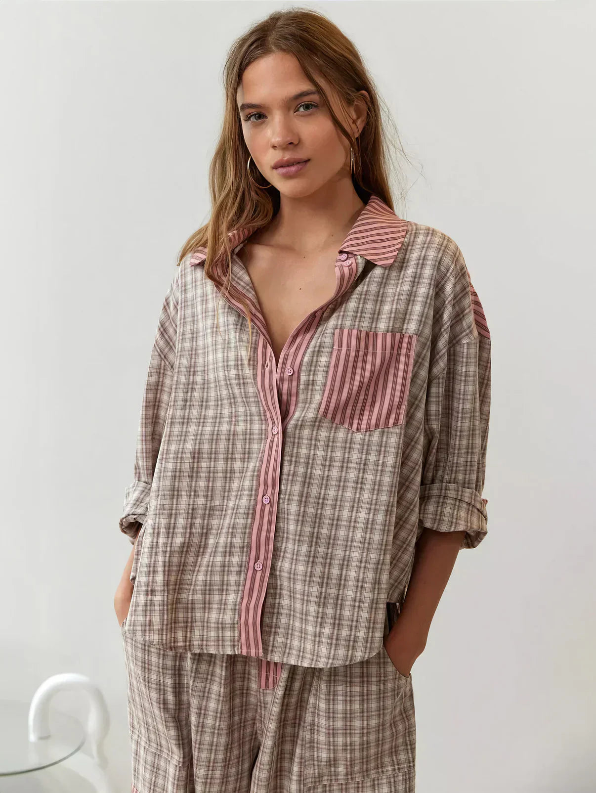 Tania Women's Set with Plaid Shirt and Pants