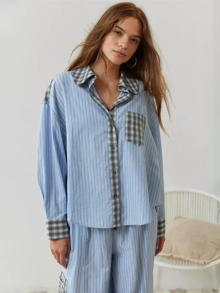 Tania Women's Set with Plaid Shirt and Pants
