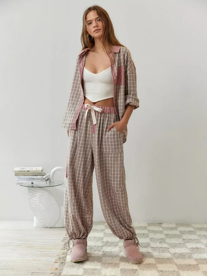 Tania Women's Set with Plaid Shirt and Pants