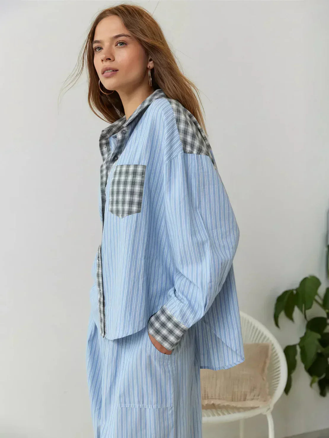 Tania Women's Set with Plaid Shirt and Pants